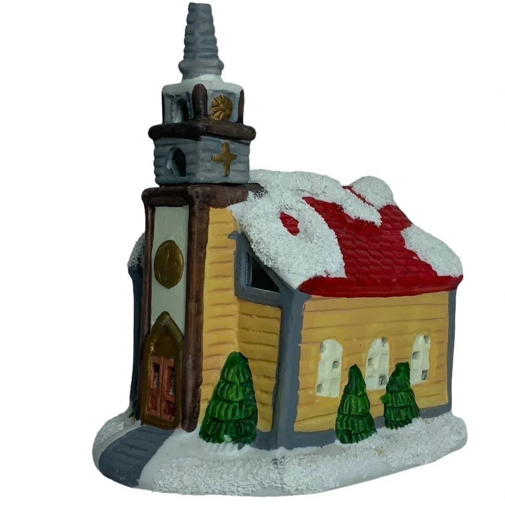 Vintage Village Church Candle Holder Tea Light Porcelain Pierced Cut Outs 3 in